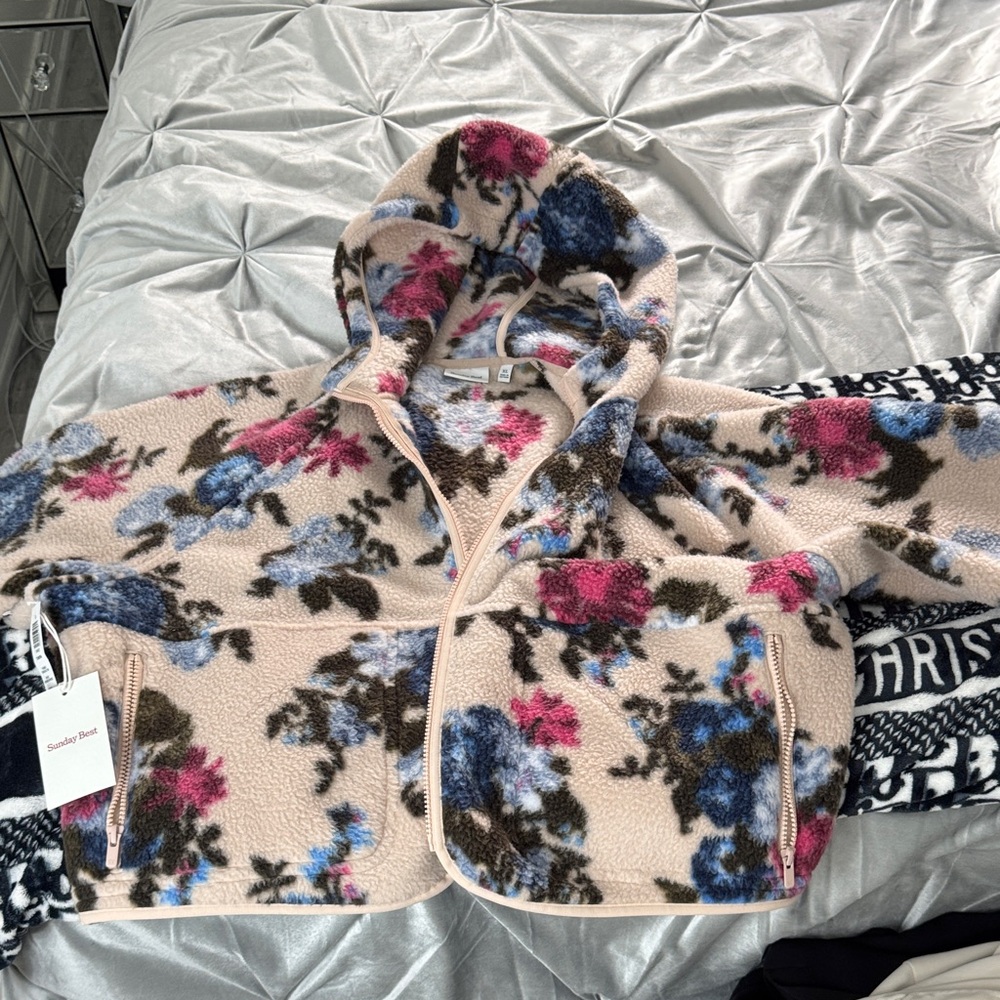 Sunday Best Floral Fleece Jacket - Pink, Blue, Cream